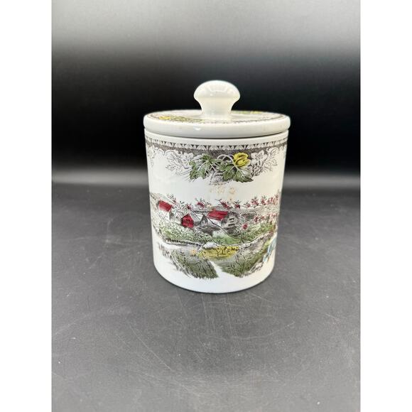 Johnson Bros Friendly Village Multicolor Transferware Lidded Canister - Picture 1 of 8